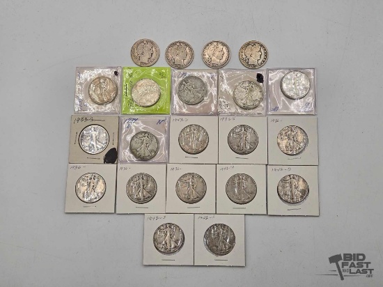 (17) Silver Walking Liberty Half Dollars & (4) Silver Barber Half Dollar