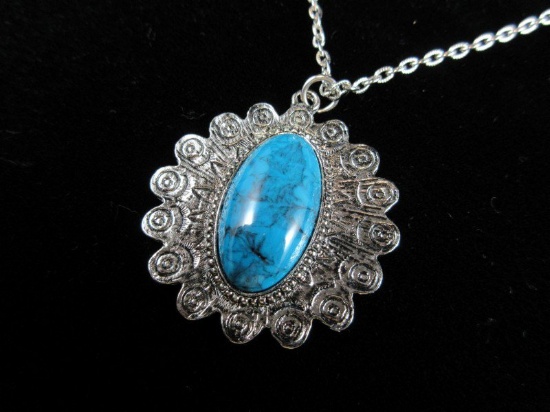 Vintage Large Synthetic Turquoise Pendant Necklace