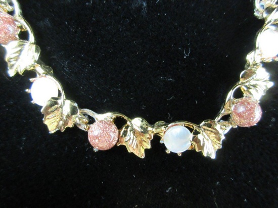 Gold Dust Stone Gold Tone Mother of Pearl Accent Vintage Necklace