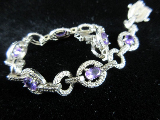 Amethyst Gemstone .925 Silver Tennis Bracelet