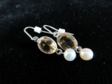 Pearl and Citrine Gemstone Earrings