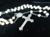 Antique Sterling Silver Mother of Pearl Bead Rosary