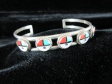 Vintage Native American ZUNI Inlay Cuff Bracelet Hand Scribed