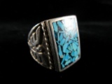 Vintage Crushed Turquoise Thunderbird Style Sterling Silver Vintage Ring
