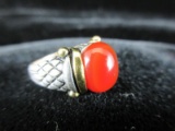 NP Coral Stone Sterling Silver Ring