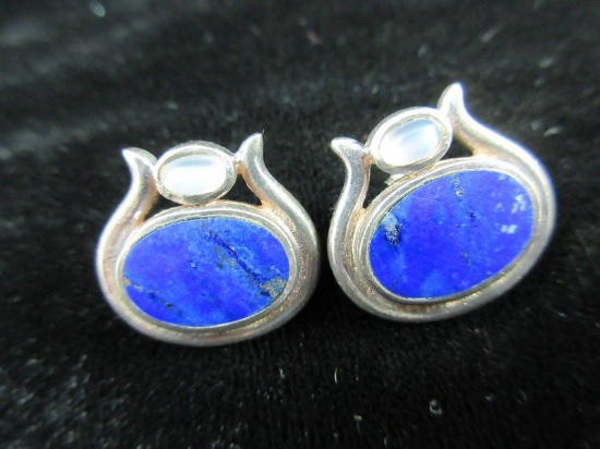 Antique Lapis Stone Sterling Silver Earrings