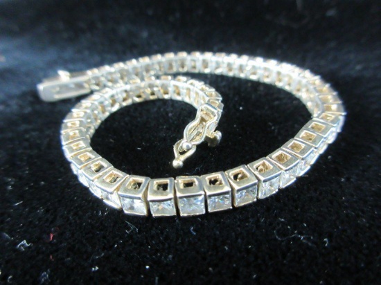 Gold over .925 Silver White Stone Tennis Bracelet