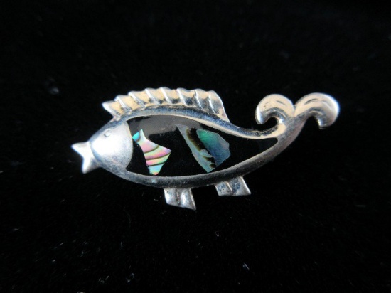 Old Vintage Mexico Inlay Fish Pin