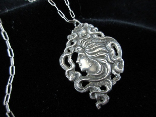 Vintage Sterling Silver Cameo Necklace