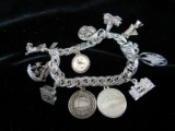 Vintage Sterling Silver Charm Bracelet with Many Charms