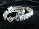 Heavy Sterling Silver Diamond Gemstone Bracelet