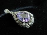 Pear Shape Amethyst Gemstone Sterling Silver Pendant