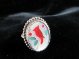 Native American Sterling Silver Robin Inlay Ring