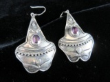 Vintage Amethyst Gemstone Sterling Silver Dangle Earrings