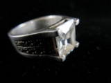 Large CZ Center Stone Sterling Silver Ring