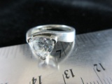 Large CZ Center Stone Sterling Silver Ring