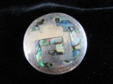 Old Antique Mexico Sterling Silver Abalone Inlay Pin or Pendant