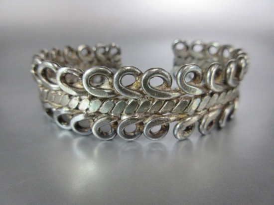 Vintage Artisan Sterling Silver Heavy Cuff Bracelet