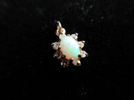 14K Gold Diamond and Opal Stone Pendant