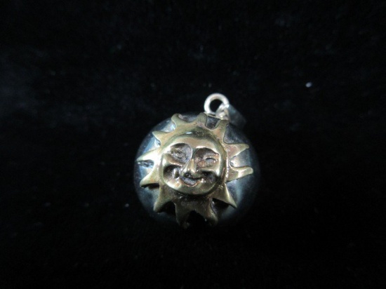 Old Mexico Sterling Silver Ball Pendant Sun Theme