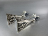 Heavy Vintage Siam Sterling Silver Dangle Earrings