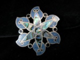 Old Antique Mexico Sterling Silver Inlay Pin or Pendant