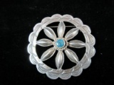 Vintage Artisan Native American Turquoise Stone 2” Sterling Silver Pin