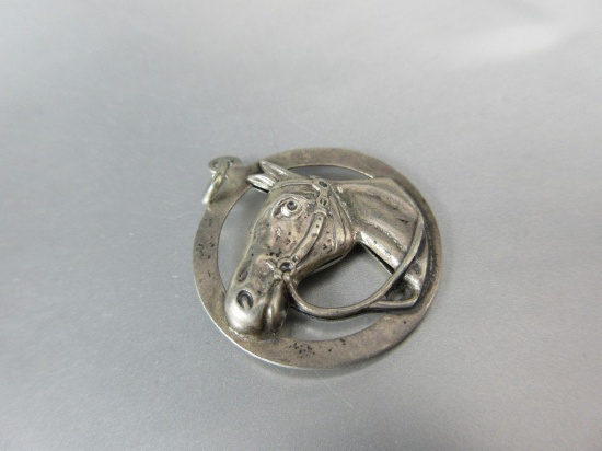 Antique BEAU Sterling Silver Two Sided Horse Pendant