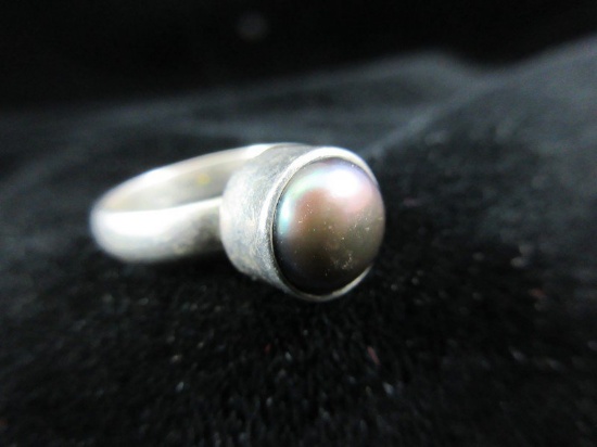 Pearl Center Sterling Silver Ring