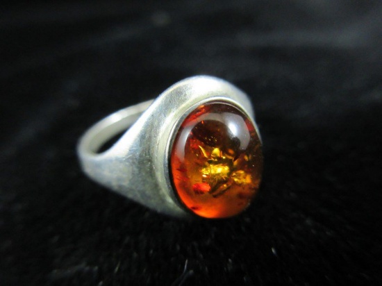 Amber Stone Sterling Silver Ring