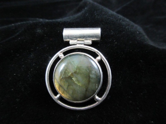 Large Labradite Stone Sterling Silver Pendant