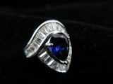 Blue Center Stone .925 Silver White Stone accent Ring