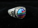 Native American Sterling Silver Designed Inlay Ring $