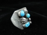 Antique Cast Sterling Silver Turquoise Stone Ring