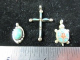 Lot of three vintage Sterling Silver Inlay Stone Pieces