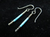 Sterling Silver Dangle Earrings. Native American Turquoise Bead