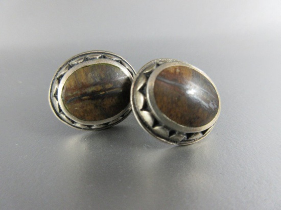 Vintage Sterling Silver Natural Stone Earrings