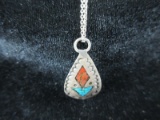Antique Signed Sterling Silver Pendant and Sterling Necklace