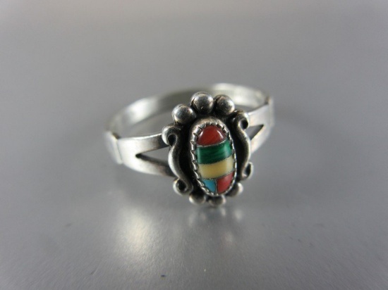 Vintage Sterling Silver Multi Stone inlay Ring