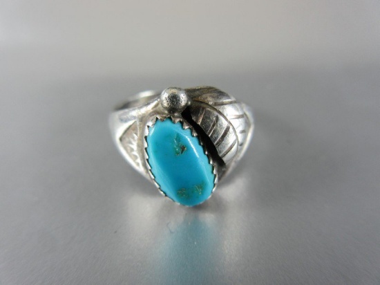 Vintage Turquoise Stone Native American Sterling Silver Ring
