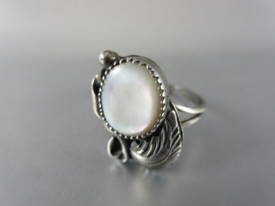 Mother of Pearl Inlay Sterling Silver Ring Signed LH