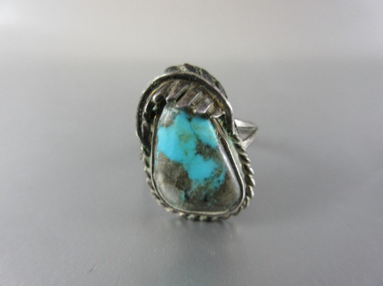 Vintage Turquoise Stone Artisan American Sterling Silver Ring