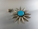 Large Turquoise Stone Sterling Silver Pendant