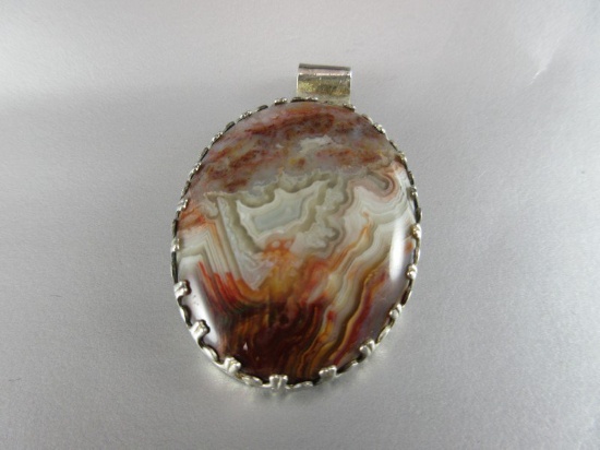 Large Natural Stone ARTISAN Pendant Sterling Silver Bezel