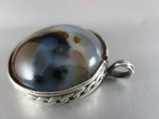 Large Natural Stone ARTISAN Pendant Sterling Silver Bezel