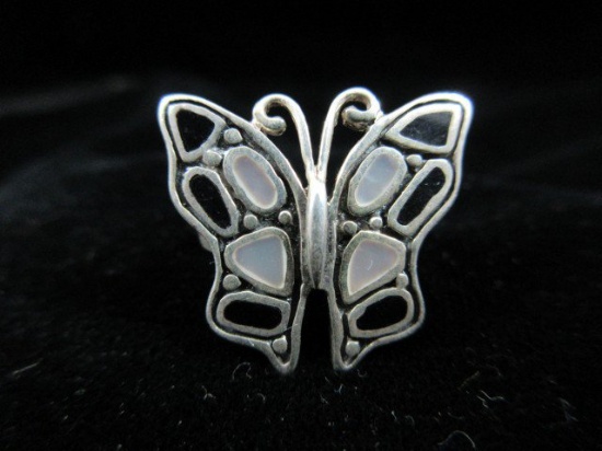 Vintage Inlay Sterling Silver Butterfly Ring