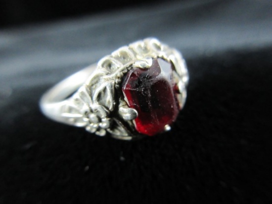 Red Center Stone Sterling Silver Ring