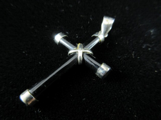 Sterling Silver Cross Pendant. Black Onyx Stone