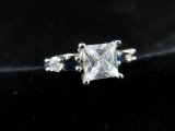 S925 Blue and White Stone Ring