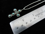 Turquoise Stone Native American Sterling Silver Cross Necklace